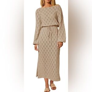 Beige Knit Maxi Dress
